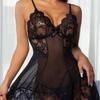 Sexy Mesh Hollow Out Nightdress Suit Women Lace Camisole Dress Perspective Seductive Nightgown Pure Desire Female Sleepwear