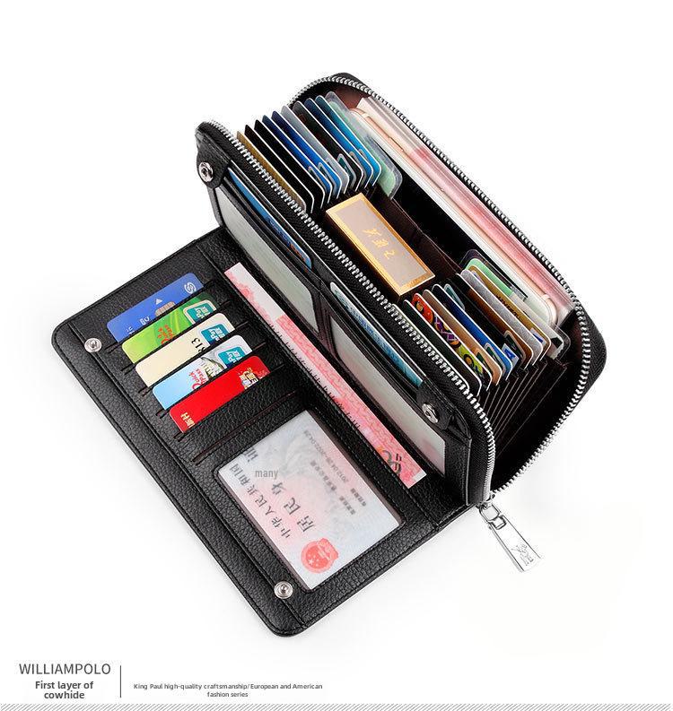 Мужской длинный кошелек из натуральной кожи King Paul - держатель для нескольких карт с клатчем большой емкости