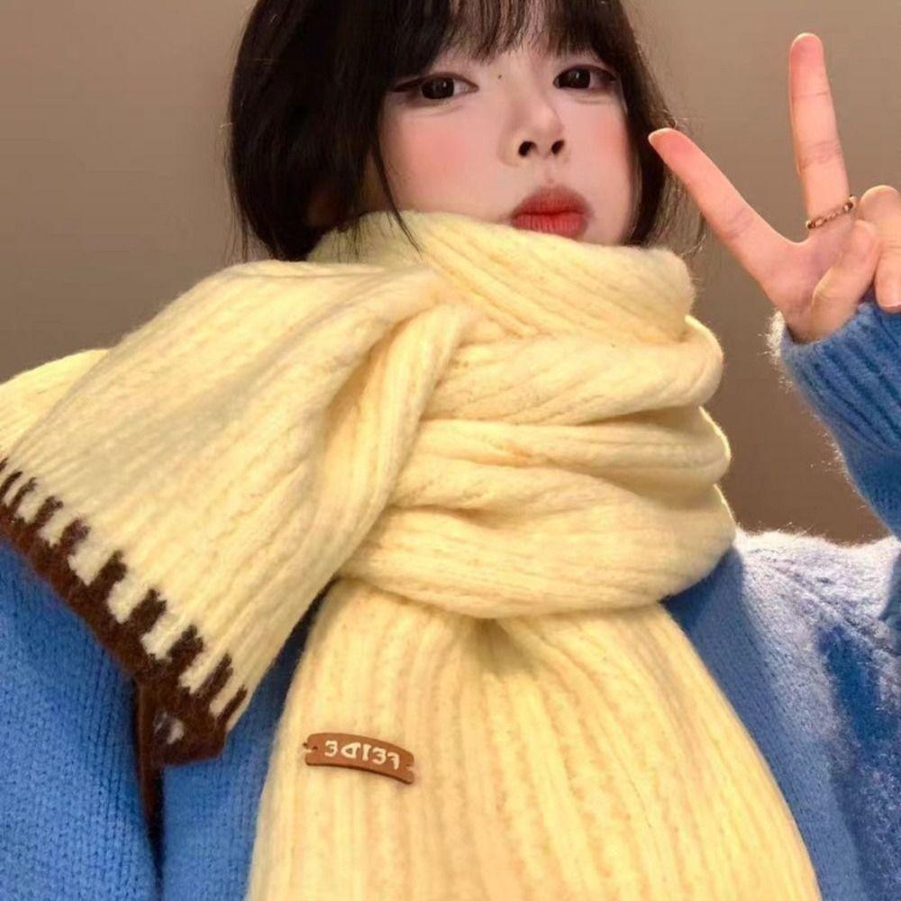 Thermal Women Knit Yarn Scarf Knitted Fall Winter Scarf Versatile Cold Proof Neck Wrap Women
