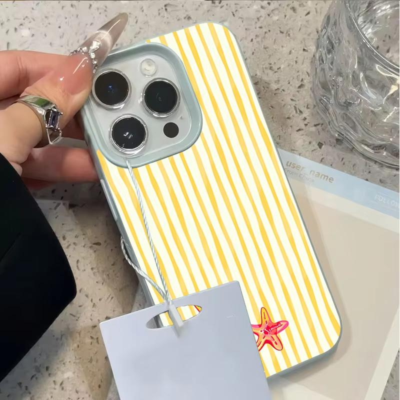 Летний чехол для телефона с желтыми полосками и морской звездой для iPhone 17 16 Plus 15 Pro 14 13 11 12 Pro Max 17 Air 16E Ударопрочный мягкий ТПУ чехол