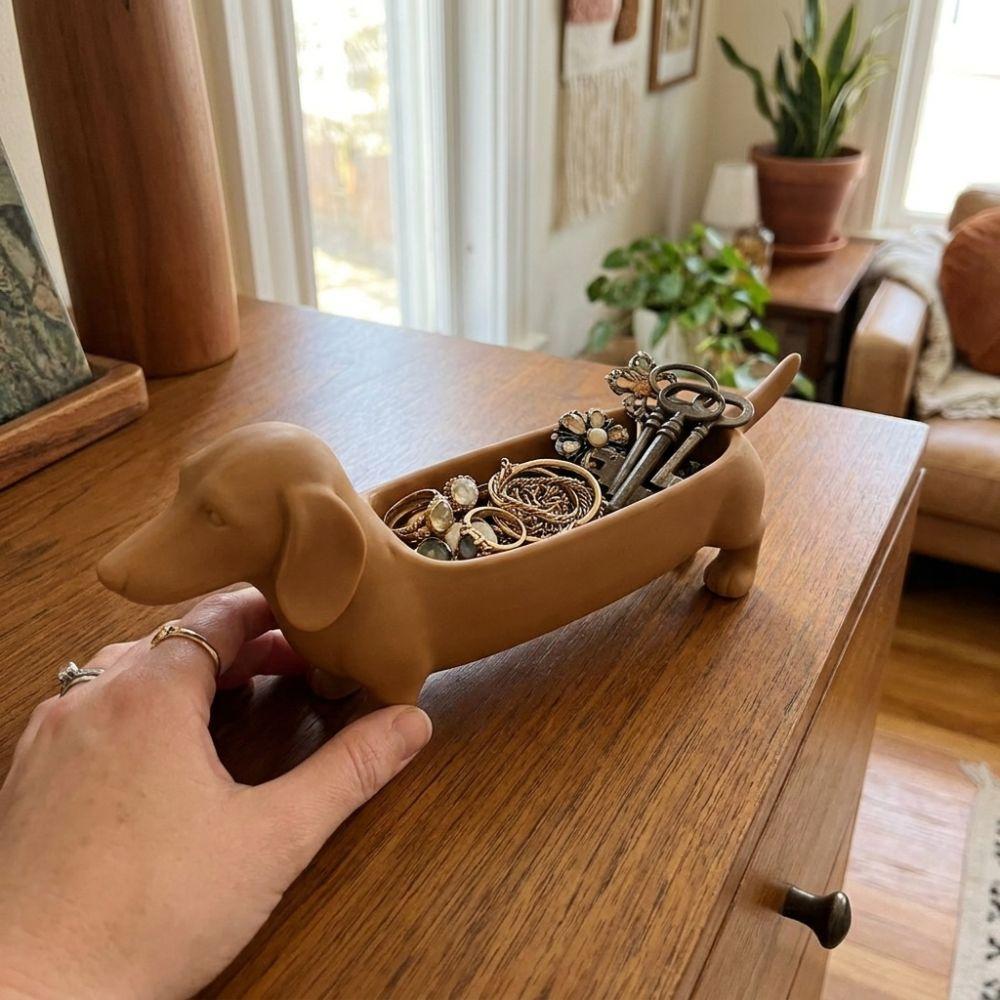 Plastic Dachshund Storage Tray Animal Catchall Tray for Entryway Sausage Dog Planter Home Craft