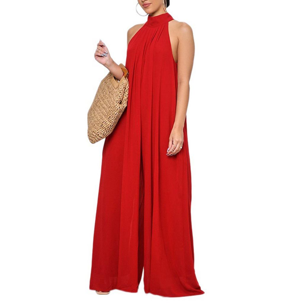 Women's High Neck Jumpsuit Sleeveless Jumpsuit Off Shoulder Wide Leg Jumpsuit