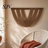 Handmade Cotton Tapestry Boho Tassel Wall Tapestry, Rustic Hanging, String Braided Decor with Wooden Rod for Bedroom Living Room Woven Art Home