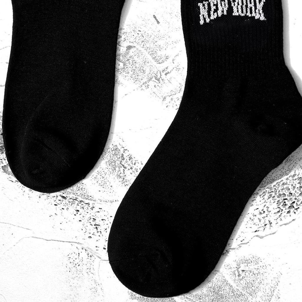3/5/10 Pairs Women's Crew Socks, Black with "New York" Lettering and Stripes, Comfortable, Breathable, Moisture-Wicking, College