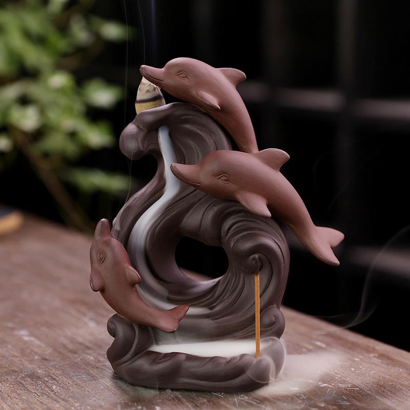 Purple sand to flowing incense burner craft gift ornament dolphin backflow aroma burner