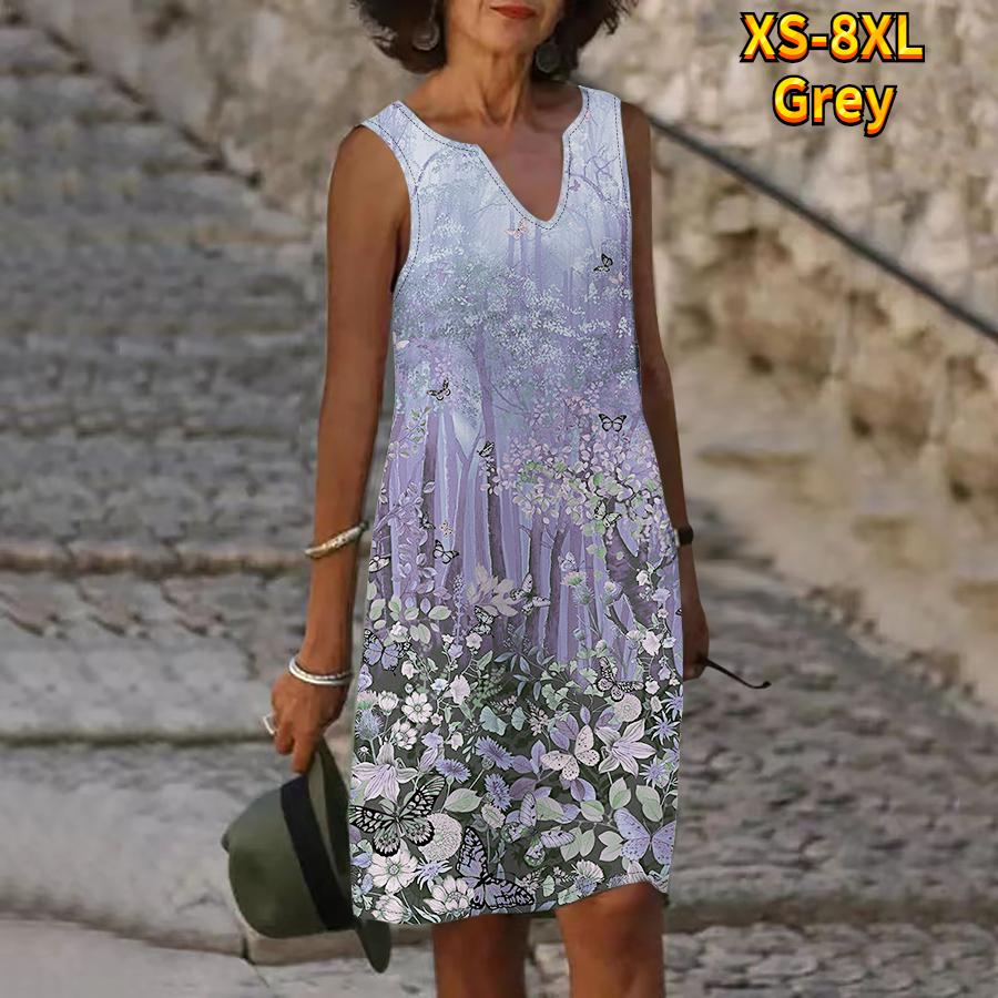 Женское платье с v-образным вырезом, летнее лесное платье с фрагментированными цветами и принтом, повседневное модное платье без рукавов, повседневные свободные сексуальные платья размера плюс XS-8XL