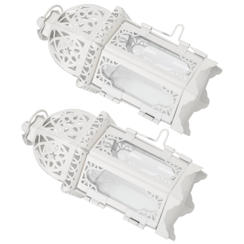 2Pcs Candlestick Ornaments White Transparent Romantic Castle Iron Hanging Candle Holder