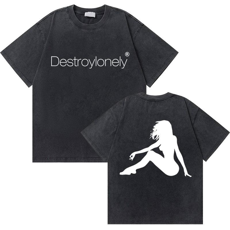 Стирка Винтаж Рэпер Кен Карсон Nad Destroy Lonely Тур по Северной Америке Футболка Мужская Хип-Хоп Свободные Оверсайз Футболки С коротким рукавом