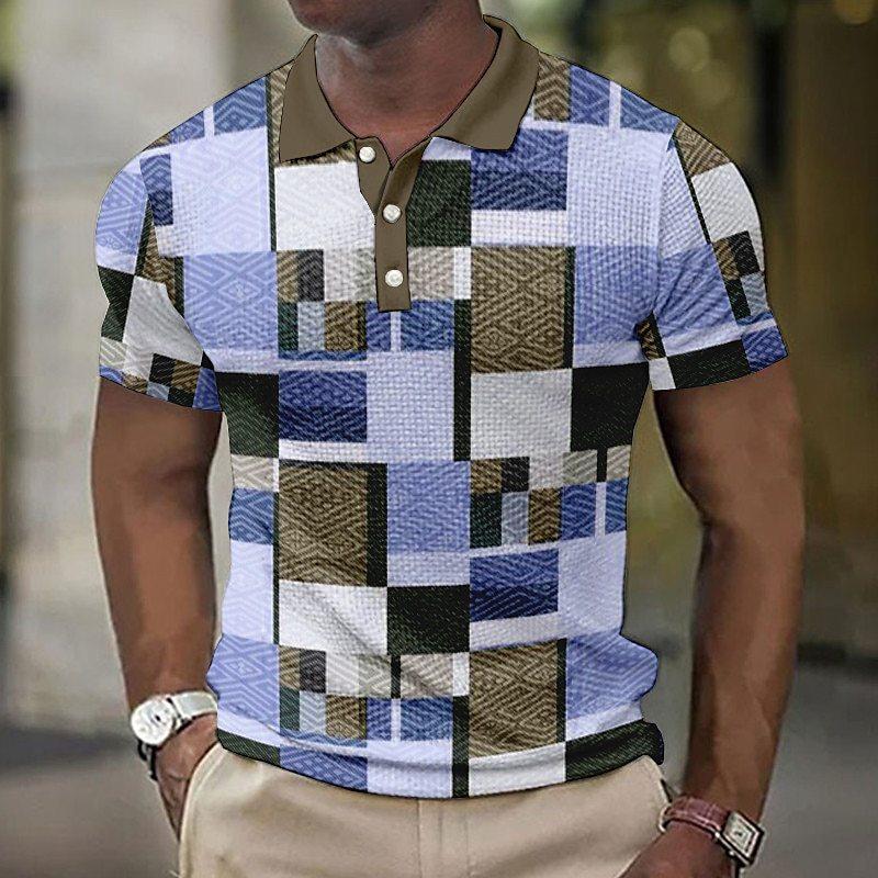 Мужская удобная рубашка поло с цветной блочной вставкой и 3D цифровой печатью