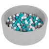 Soft Ball Pit Pool 90x30cm/200 Balls Round for Baby Toddler Foam, Light Grey:grey-white-turquoise