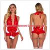Sexy Red Backless Halter Neck Christmas Bodysuit for Women - Autumn/Winter Lingerie