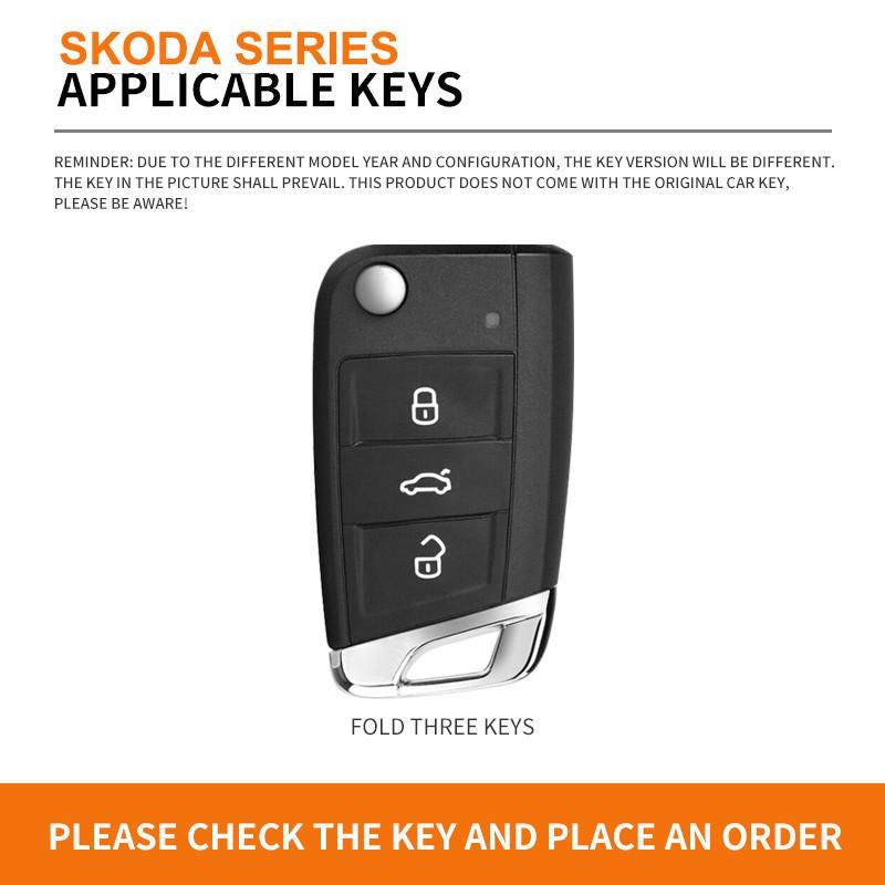 Zinc Alloy Leather Car Flip Remote Key Fob Case Cover Bag For Skoda Octavia Kodiaq Karoq Protector Shell Keychain Accessories EH4