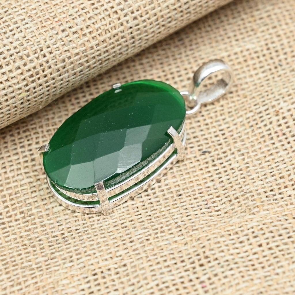 Ограненный зеленый оникс стерлингового серебра 925 пробы ручной работы красивые подвесные украшения для подарков