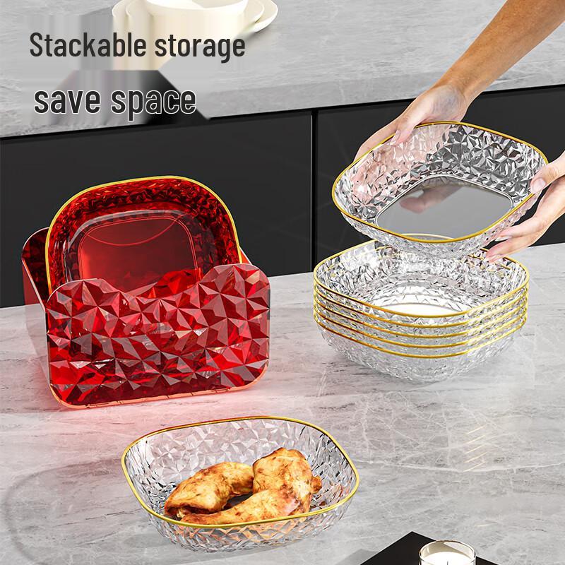 KANGMO Light Luxury White 3-Compartment Bone Spit Plates, 8-Pack