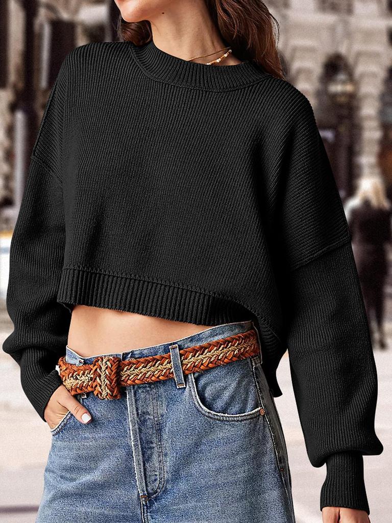 Fashion Solid Color Loose Pullover Round Neck Long Sleeve Knitted Sweater Women