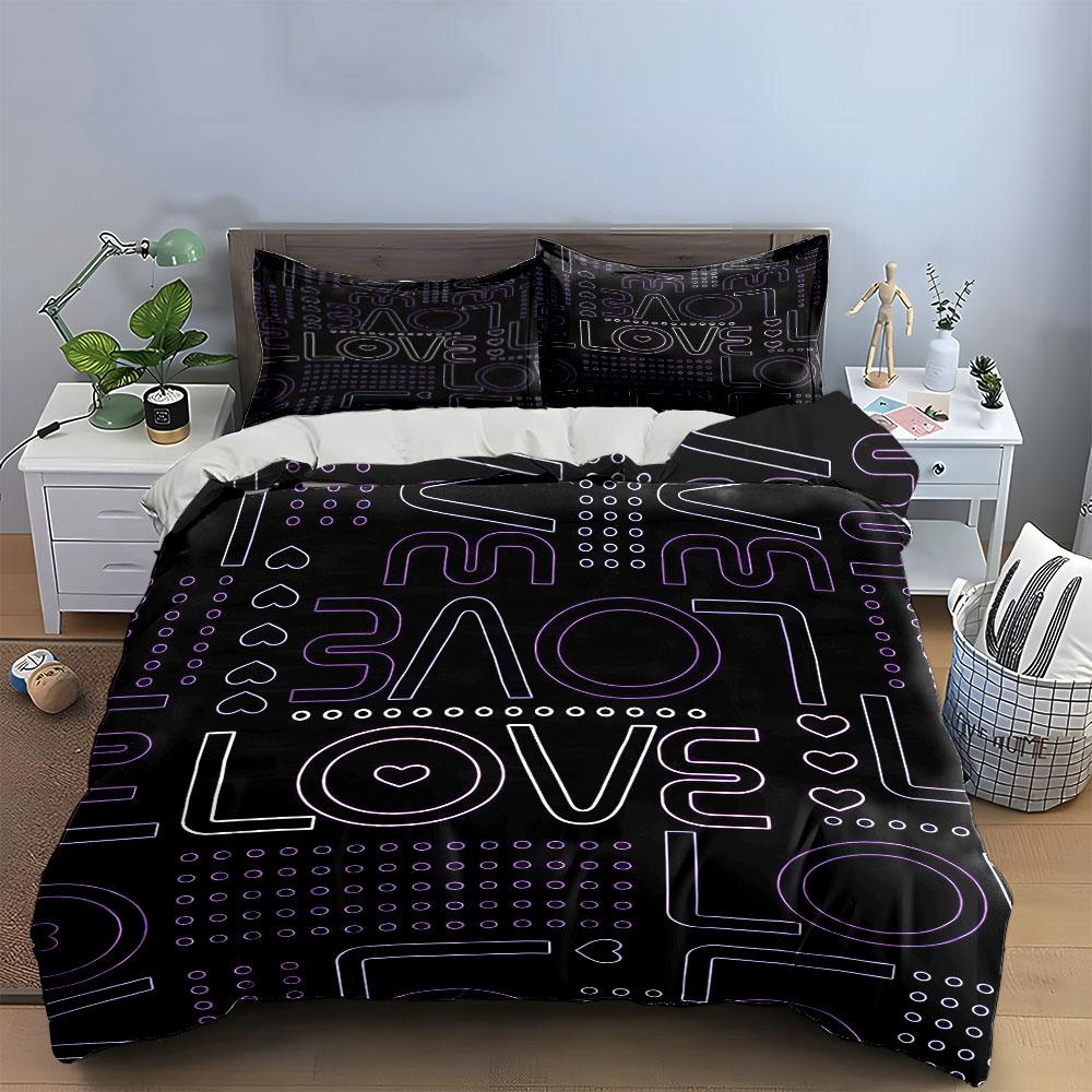 "LOVE Theme Black Bedding Set" Bedding Duvet Cover Set Duvet Cover Pillowcases (1 * Duvet Cover 2 * Pillowcases, without duvet insert)