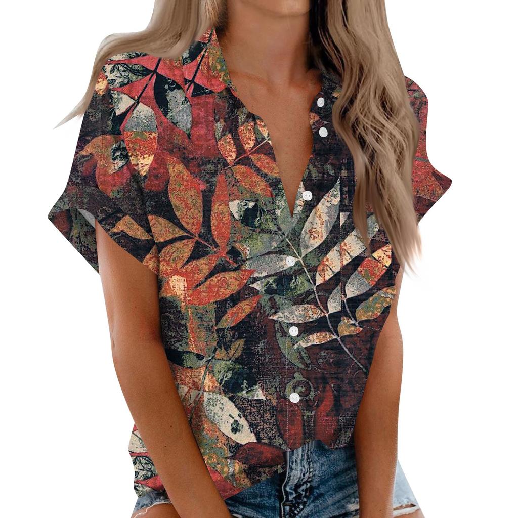 Женская рубашка с короткими рукавами, повседневный модный топ на пуговицах с принтом, кардиган с нагрудным карманом
