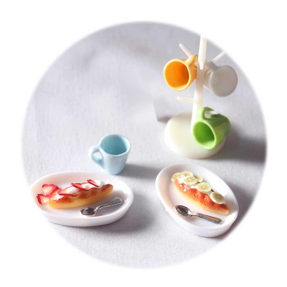 1/12 Doll House Food Kitchen Accessories Delicious Breakfast Bread Pizza Drinks Set for Kids Play Toys