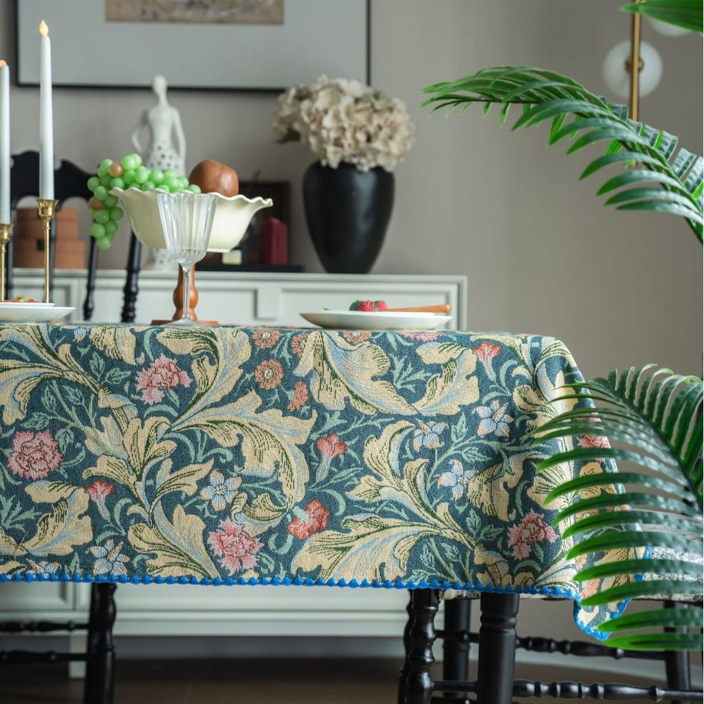 Tablecloth French Retro Embroidery Contrasting Color Dining Table Cloth Jacquard Rectangular Tablecloth Atmosphere