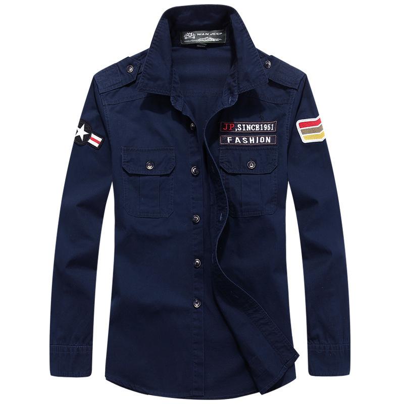Мужская повседневная хлопковая рубашка с длинным рукавом для осени