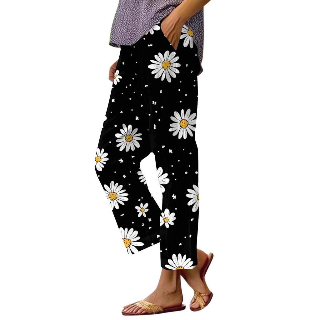 Женские повседневные модные принтованные прямые брюки с карманами