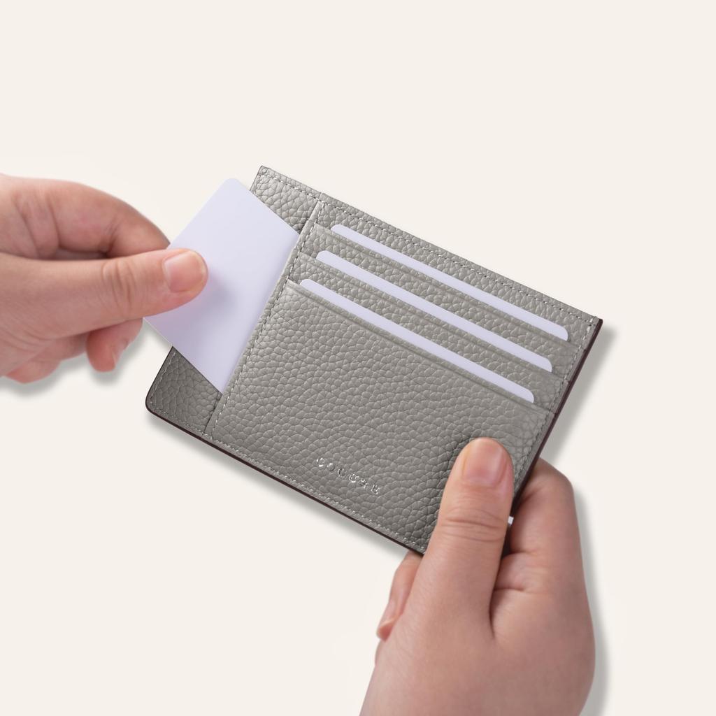 COGURE Тонкий мини-кошелек, Натуральная телячья кожа с тиснением, Большая вместимость, Стиль картхолдера, Унисекс, Подарочная коробка в комплекте, COPCC110, Серо-бежевый