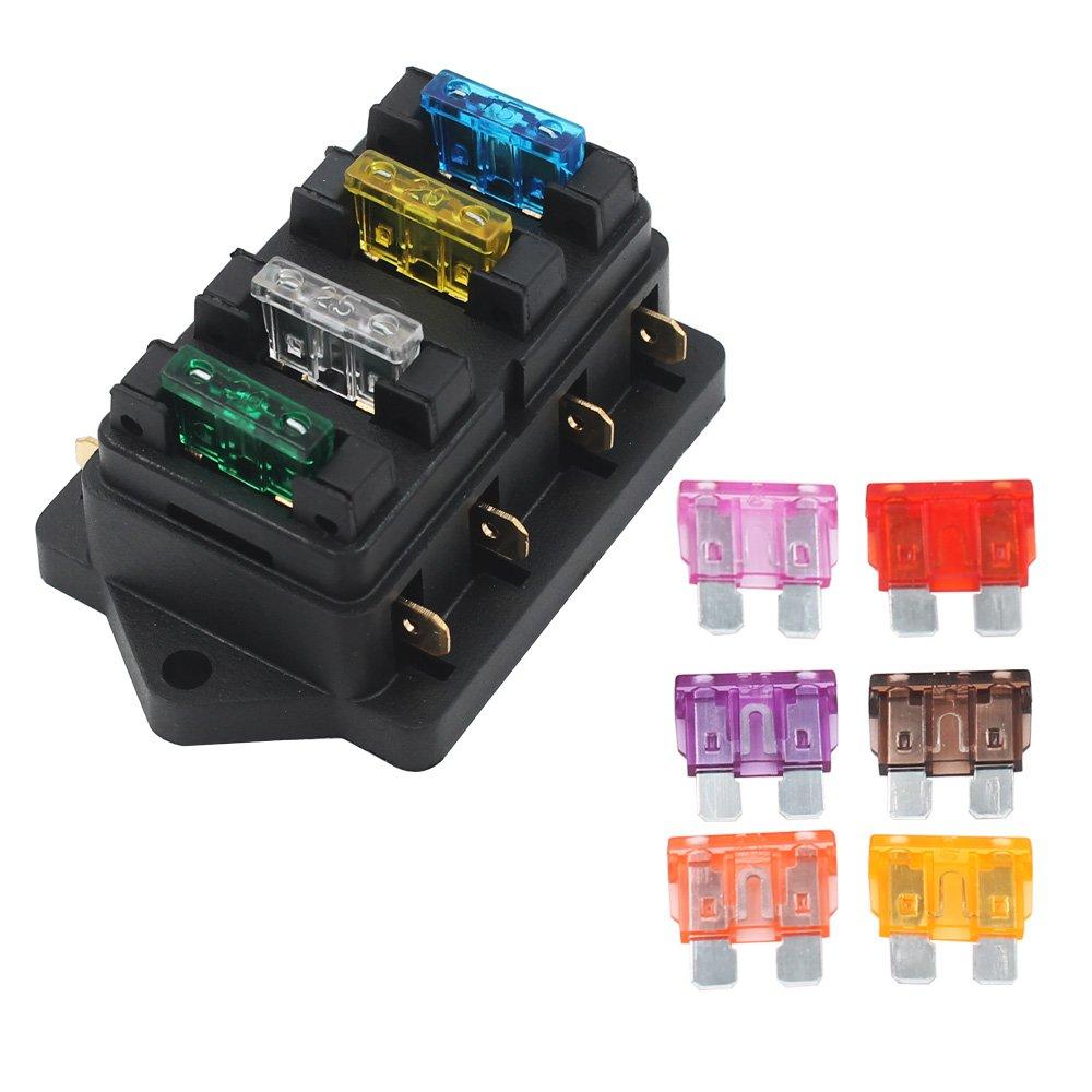 KILIGEN Universal Car Truck Vehicle 4 Way Line Car Medium Fuse Box Block