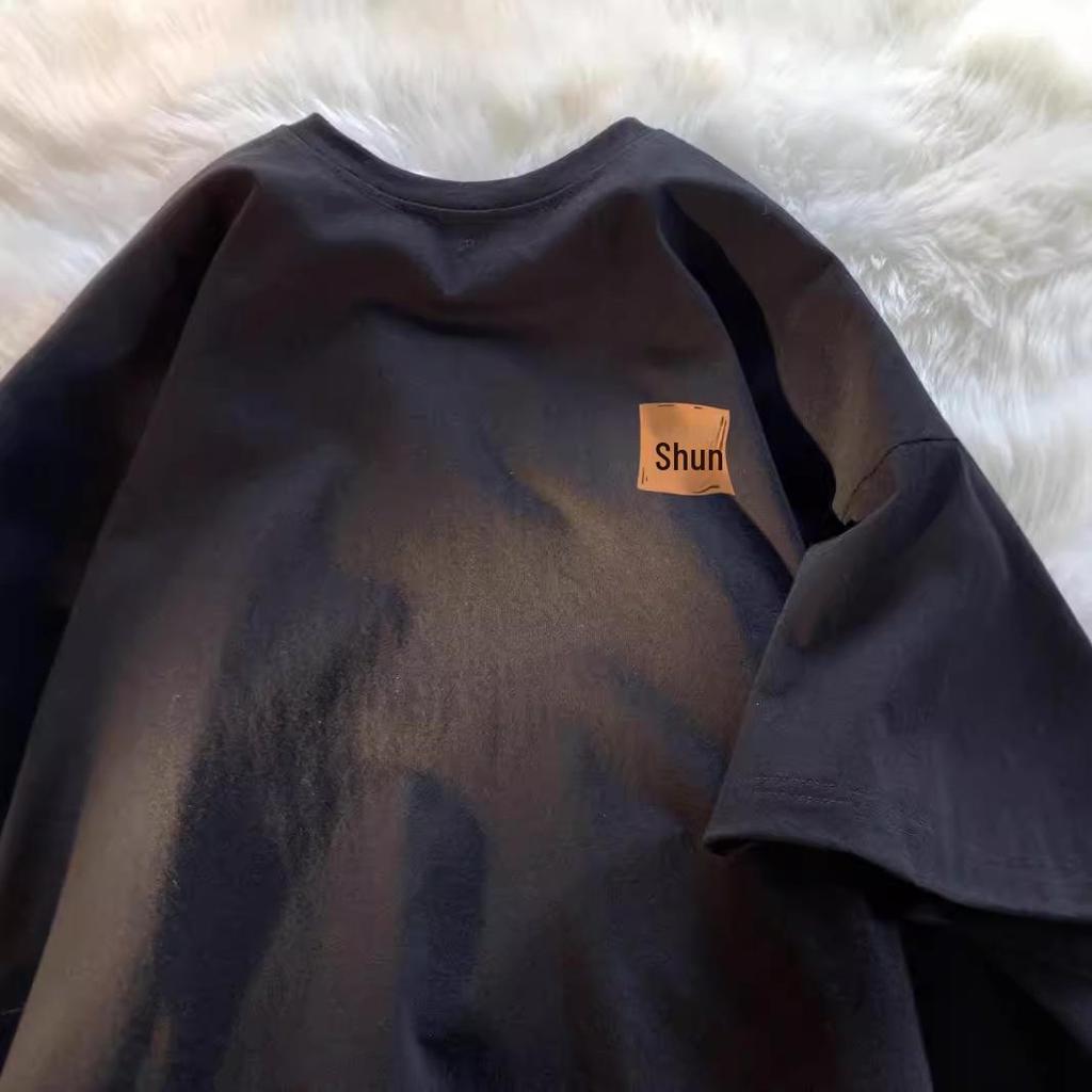 Футболка с коротким рукавом из хлопка Jin размера Plus Size 300 для мужчин и женщин — повседневный стиль Гонконга, унисекс, свободный крой, идеально подходит для лета.