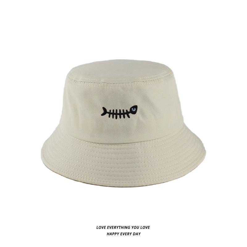 Bucket Hats Men And Women Skull Embroidered Fisherman Hat, Single-Sided Black Street Fashion Foldable Sunhat