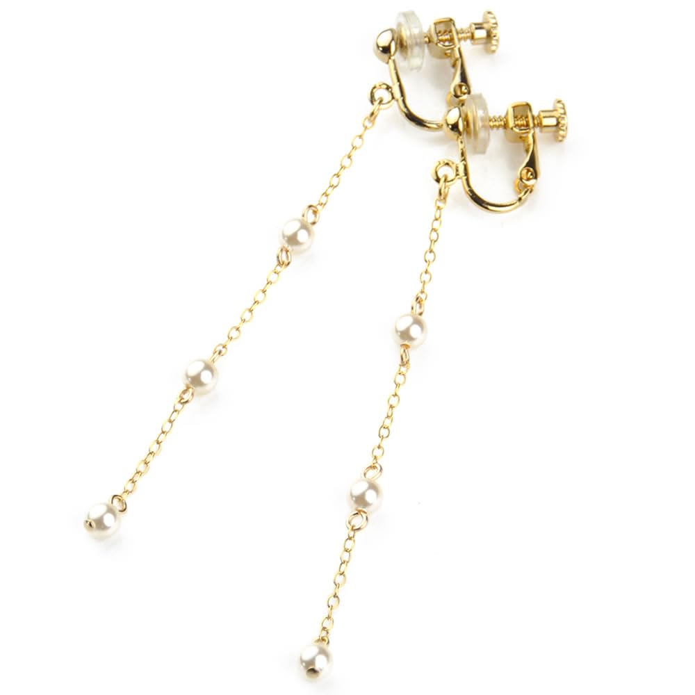 Crystal Pearl K14GF Chain Swaying Station Earrings for Metal Allergy Nickel Free & Women, Compatible,