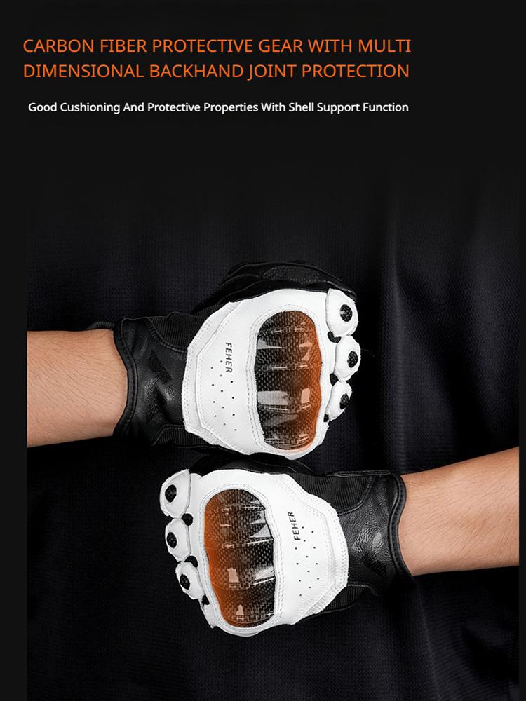 FEHER Spring and Autumn Motorcycle Gloves Touch Screen Windproof Full Finger Leather Motorbike Gloves Hard Knuckle Riding Gloves