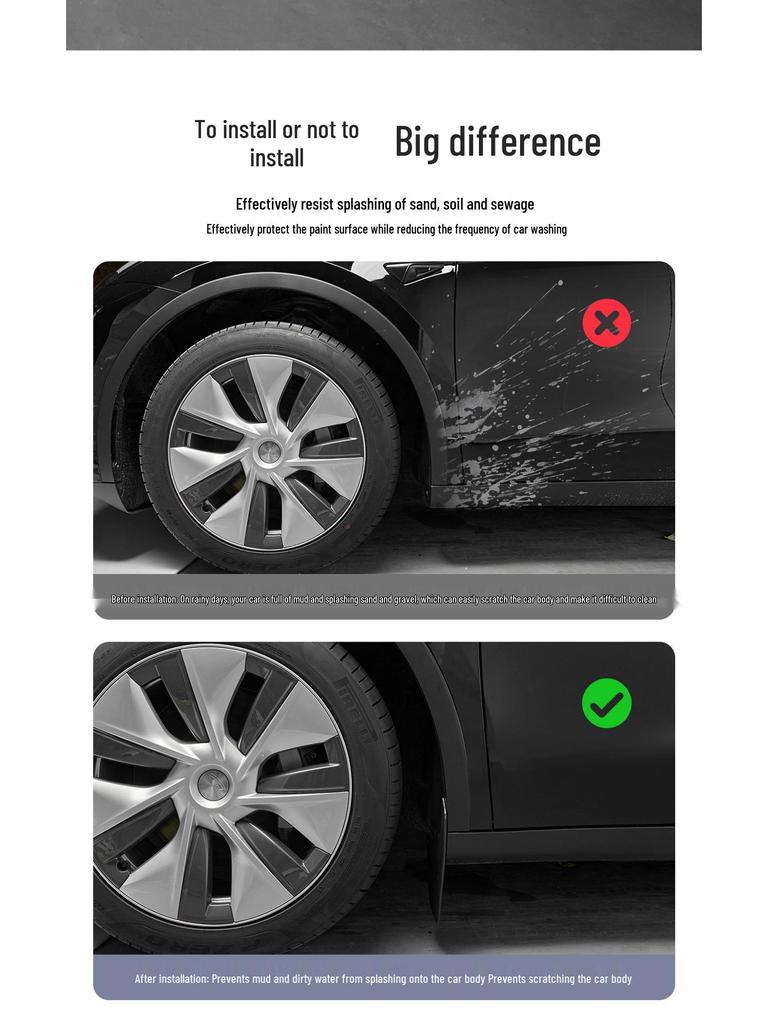 Передние и задние брызговики для Tesla Model 3/Y - Без сверления, Защита шин