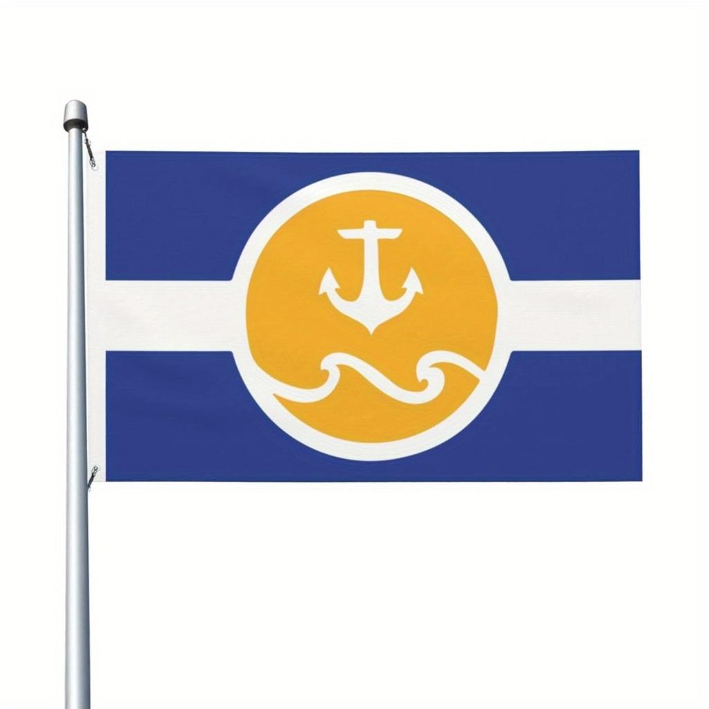 2D Flat - 1pc Multi Size Optional 2D Flat - 2D Printed Maine Flag Made of Durable Fabric. It Showcases a Blue And Yellow Nautical Design with Anchors,