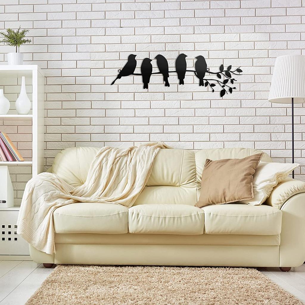 Birds On Branch with Leaves - Metal Bird Wall Art - Metal Sculpture Wall Hanging Sign for Balcony, Garden, Home Decor(Black)