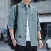 Рубашка из хлопка мужская с рукавами семь четвертей, короткий рукав, рабочая одежда из хлопка, однотонная, свободная, красивая, со средними рукавами