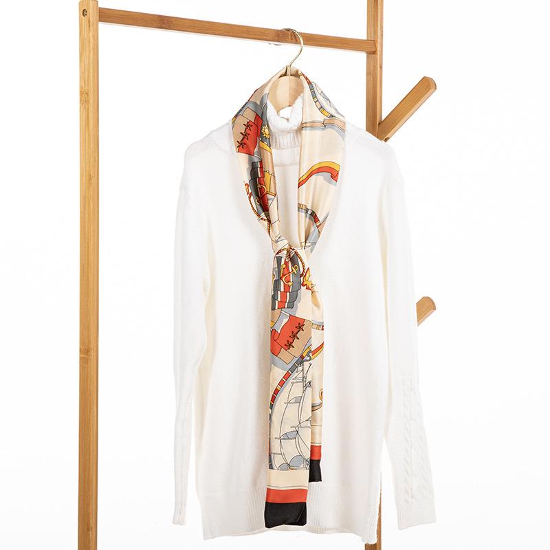 Шарф из искусственного шелка, сезонный маленький шарф, повязка на голову, длинный шарф, универсальный женский шарф с завязками