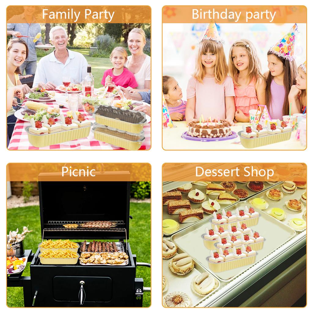 50Pcs Mini Cake Pans with Lids and Spoons Aluminum Foil Baking Pans Mini Bread Containers Muffin Tins Loaf Pans Kitchen Tools