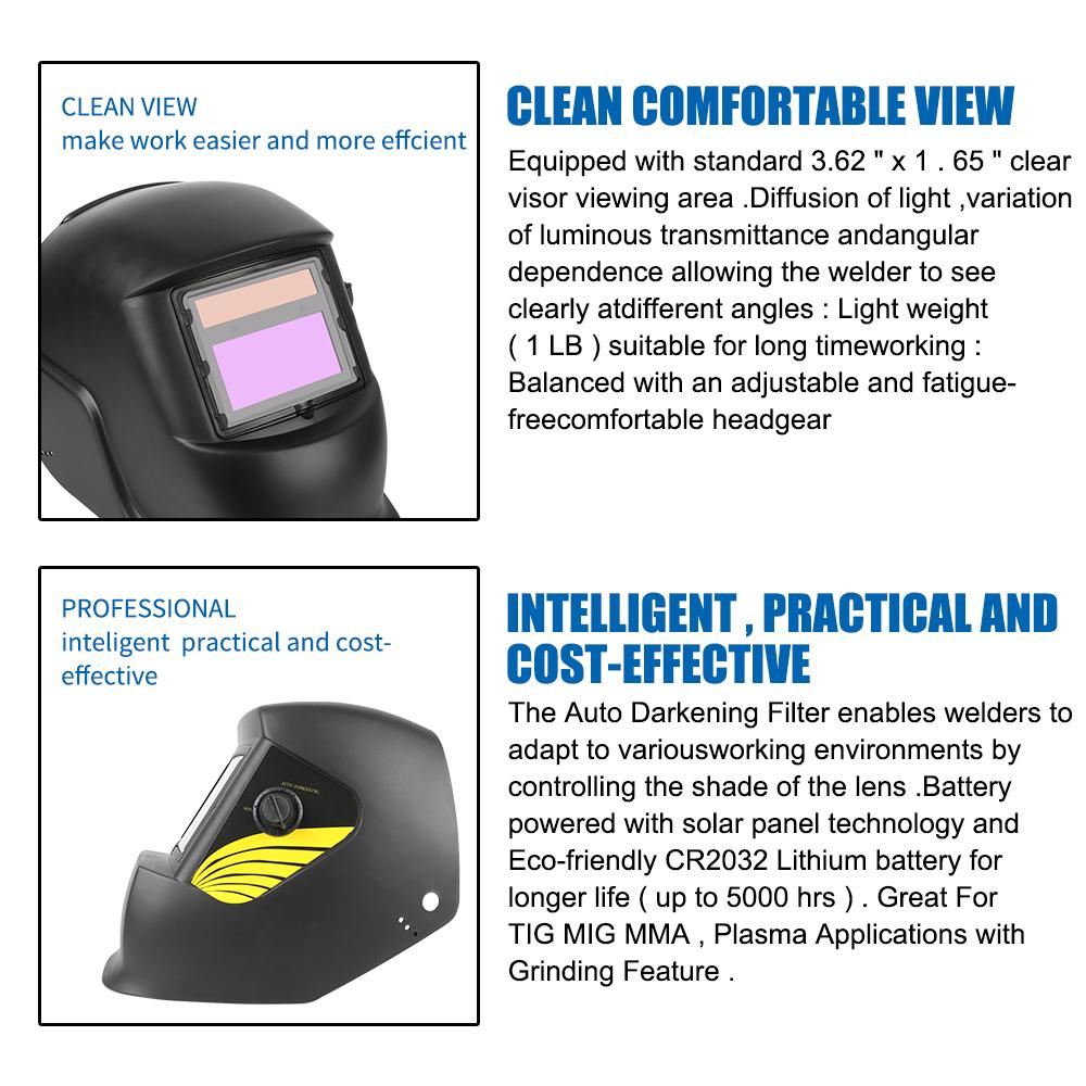 Автоматическая затемняющая сварочная маска для дуговой сварки Grind Cut Маска сварщика на солнечной энергии True Color Lens Large View сварочный шлем