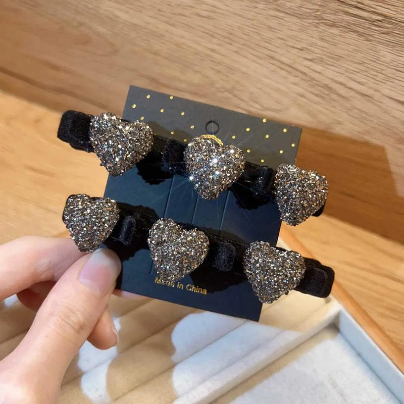 2pcs Bangs Side Clip Crystal Love Heart Hair Braiding Hairpins Women Girls Clip Bangs Barrettes Hair Accessories