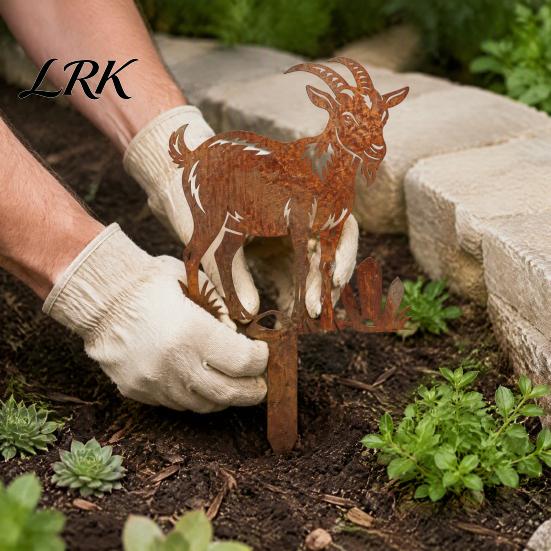 Металлическое искусство, устойчивое к погодным условиям, Ржавые животные-колышки для сада, Силуэт петуха/курицы/козы/оленя для декора двора, Пасторальные акценты для двора, Газона, Патио