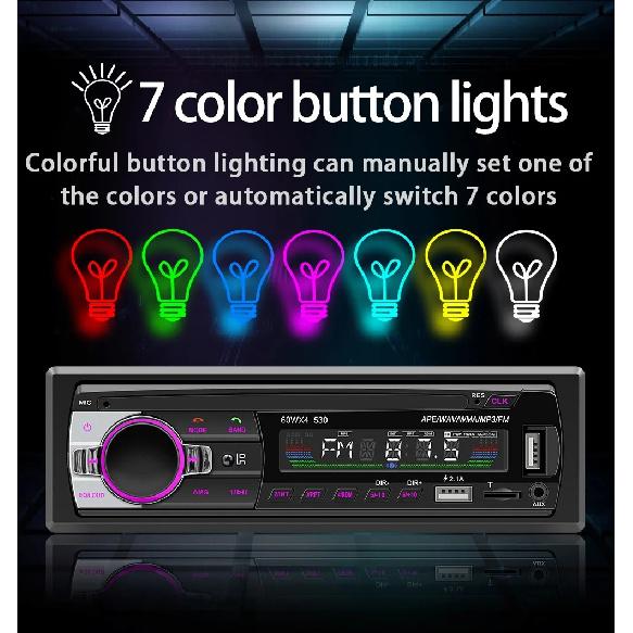BQCC 1din Universal Car Radio MP3 Player FM/BT/AUX/ USB/Phone Charging 7 Color Lights Car Stereo For Volkswagen/BMW/KIA/FORD