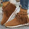 Мода 2024 года, высококачественная женская обувь, женские ботинки на шнуровке, модные современные ботинки с кисточками, женские новые заклепки, большие размеры, однотонные ботильоны