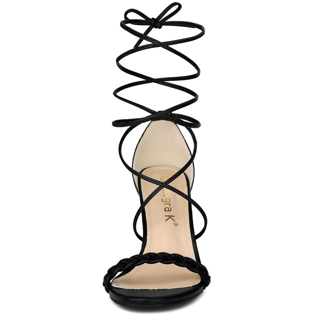 Allegra K Women's Lace-Up Sandals with Strap Heels, Black, Size 26.0cm