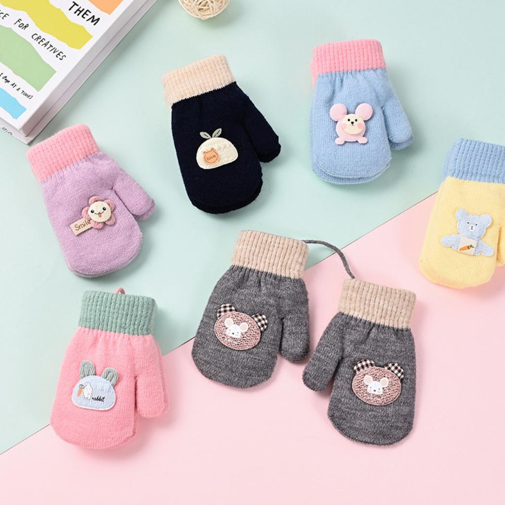 Baby Warm Gloves Plus Fleece Cold-proof Gloves Lanyard Gloves