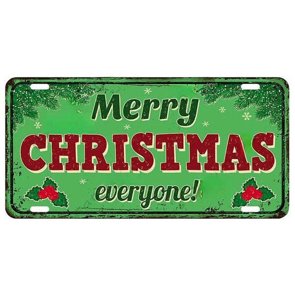 Christmas License Plate Metal Tin Signs for Wall Art Decoration Vintage Tags Metal Automotive Signs For Cafe Bar Club Garage Pub