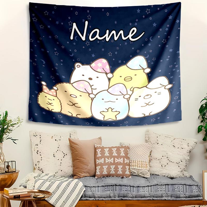 Personalized Sumikko Gurashi Background Tapestry,Custom Name Birthday Party,Multifunctional Wall Decoration for Home Decor,Various Occasions
