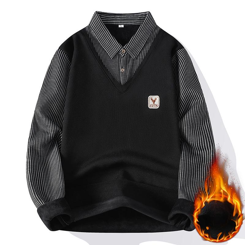 Мужская флисовая рубашка поло, мужской пуловер, осенне-зимняя футболка, свитер с воротником, холодная блузка, темно-синий цвет хаки, корейская одежда