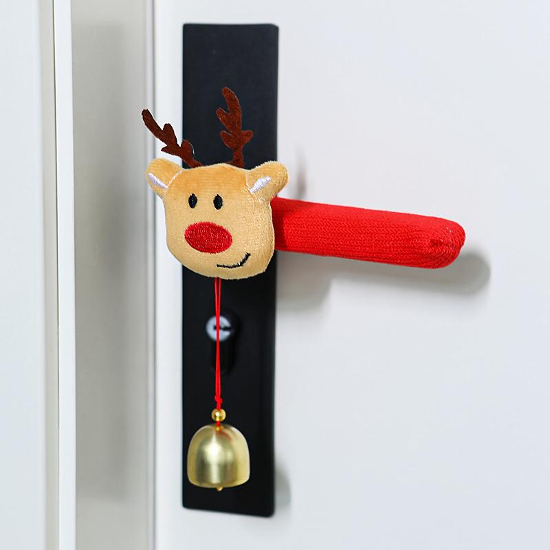 1/4 PCS Cartoon Room Christmas Decoration Cloth Protective Cover Door Handle Gloves Festival Santa Claus Bell Gift