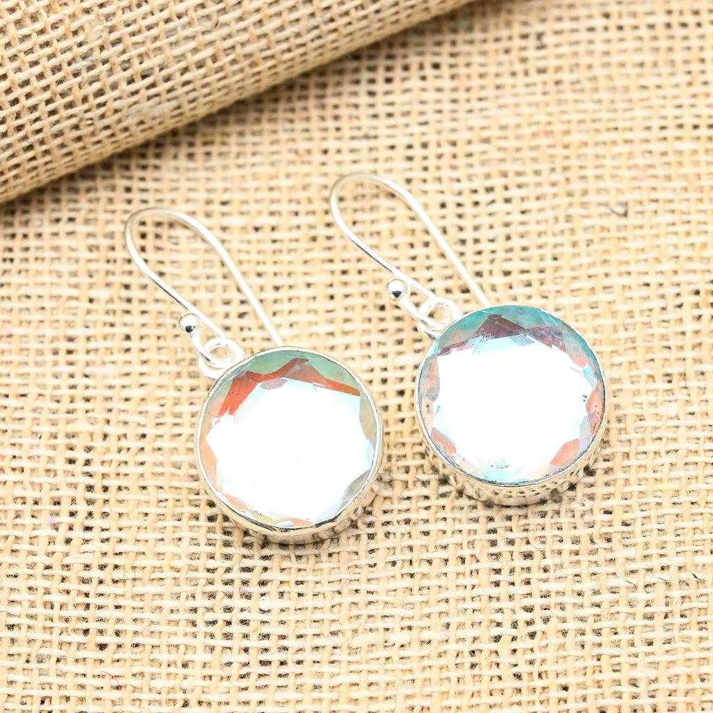 Rainbow Mystic Topaz Gemstone Handmade 925 Solid Sterling Silver Jewelry Earrings For Her