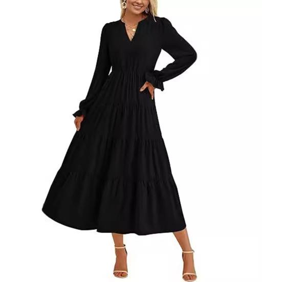 Весеннее платье с плиссированным подолом в стиле пэчворк, А-силуэт, большое свободное платье миди с V-образным вырезом, длинными рукавами-фонариками, струящееся платье с высокой талией, однотонное платье для свиданий